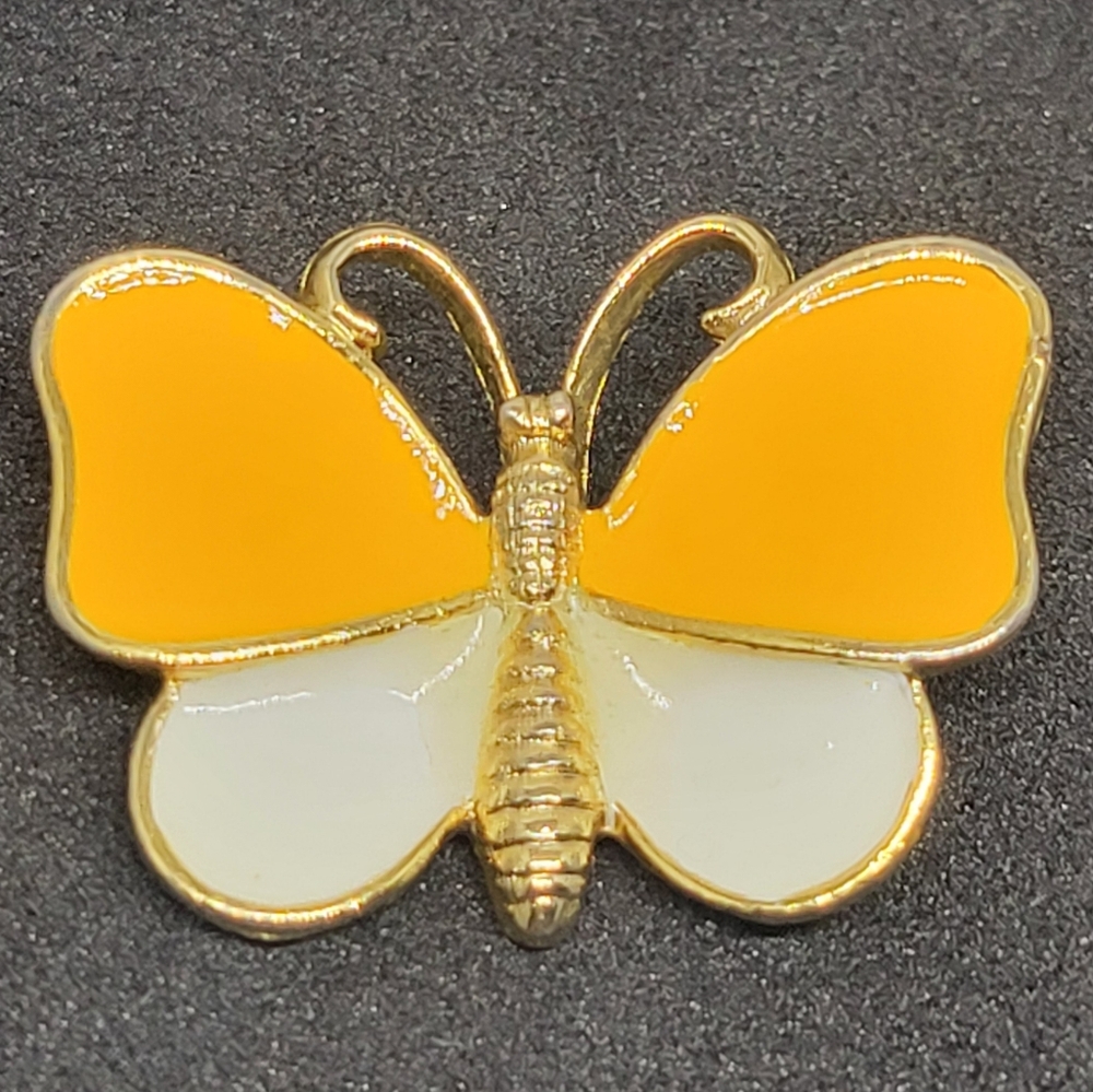 Yellow and White Butterfly Brooch